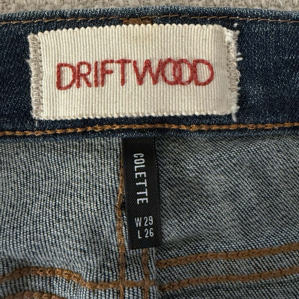 Driftwood Colette Embroidered Hem Jeans Blue Straight Leg Studded Size 29x26 - Picture 7 of 12